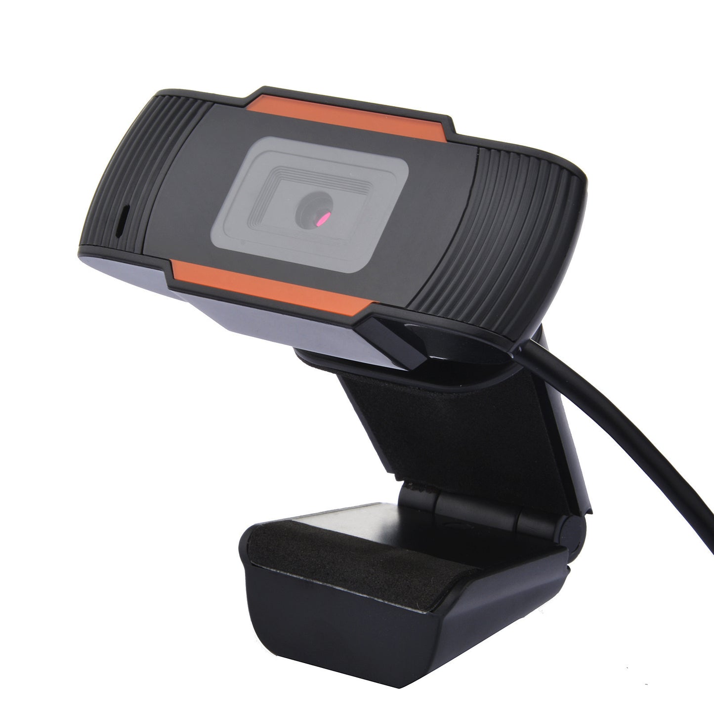 Black and orange webcam on a white background
