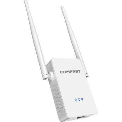 White COMFAST Wi-Fi range extender with antennas on a white background
