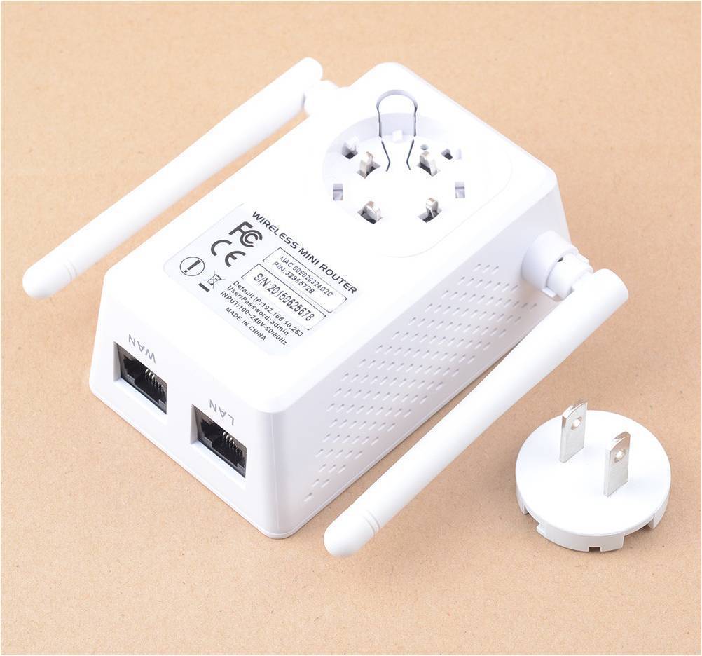 White power adapter with multiple outlets and USB ports on a beige background