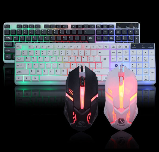 Gaming keyboard and mice with RGB lighting on a black background