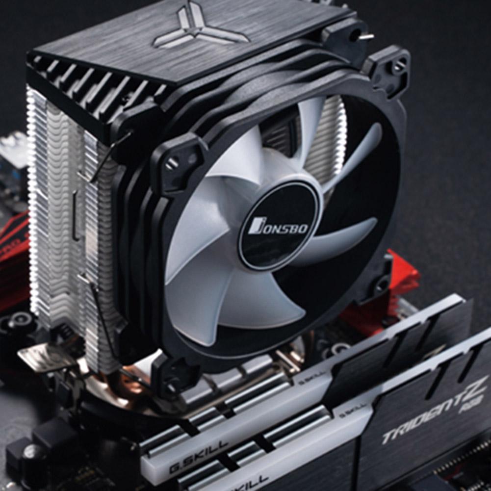 Computer cooling system with fan and heatsink on a dark background
