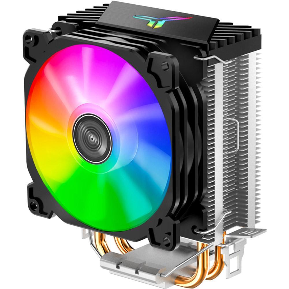 Computer cooling system with a colorful fan on a white background