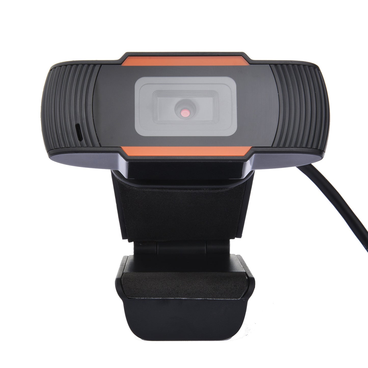 Black and orange webcam on a white background