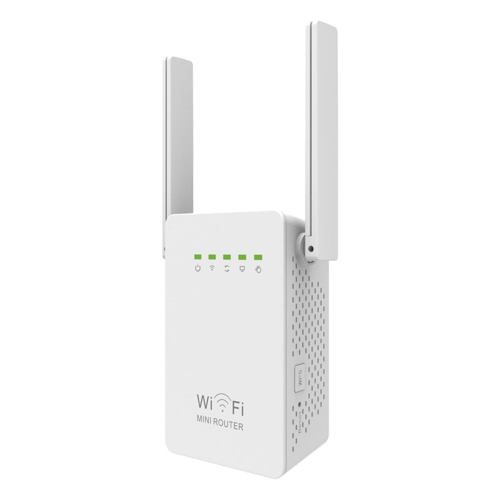White Wi-Fi router with antennas on a white background