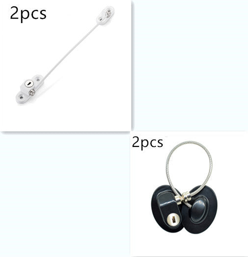 Child safety window and door lock with steel cable and adhesive base for baby-proofing cabinets, windows, and doors