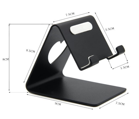 Adjustable aluminum alloy phone and tablet stand for desk use, compatible with iPhone, iPad, and Android devices