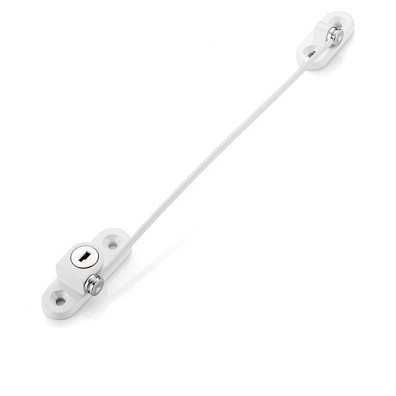 Child safety window and door lock with steel cable and adhesive base for baby-proofing cabinets, windows, and doors