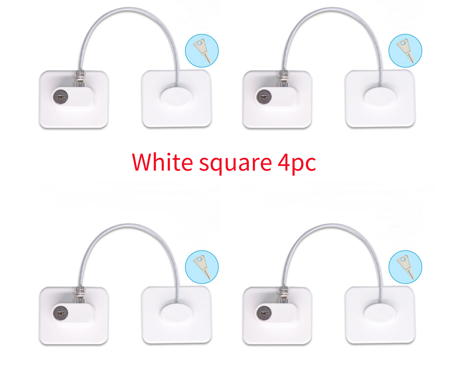 Child safety window and door lock with steel cable and adhesive base for baby-proofing cabinets, windows, and doors