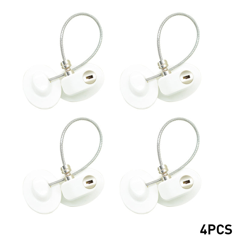 Child safety window and door lock with steel cable and adhesive base for baby-proofing cabinets, windows, and doors