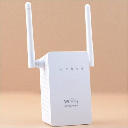 White Wi-Fi router with antennas on a beige background
