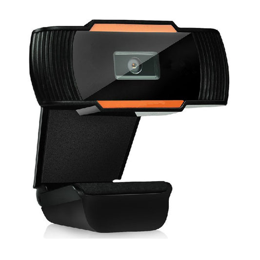 Black and orange webcam on a white background