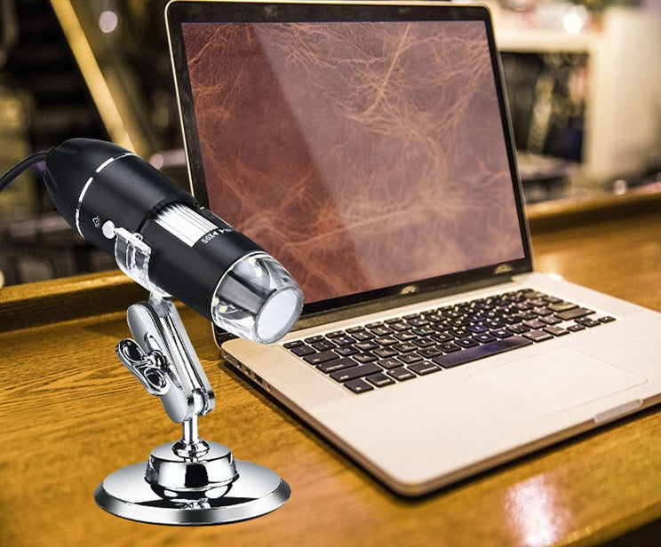 USB digital microscope with 1600X magnification, LED lighting, and stand for home lab, electronics repair, and STEM education