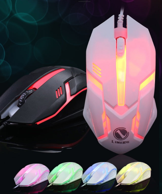 Two gaming mice with colorful lighting effects on a dark background