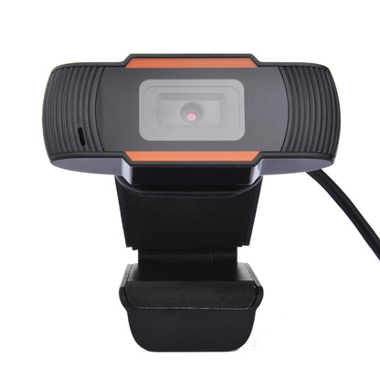 Black and orange webcam on a white background