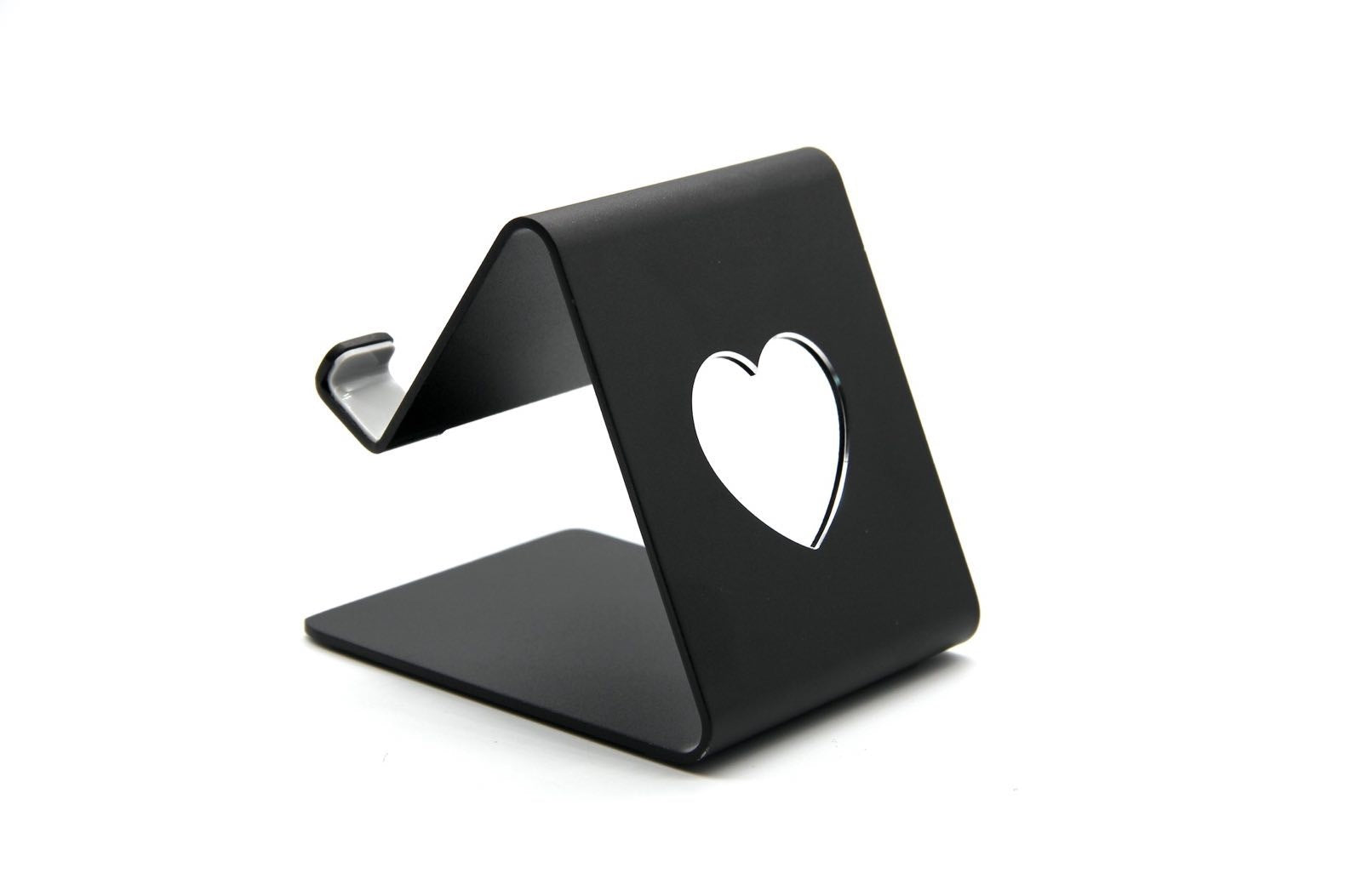 Adjustable aluminum alloy phone and tablet stand for desk use, compatible with iPhone, iPad, and Android devices