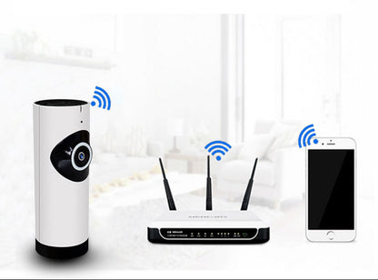 360-degree panoramic security camera with HD resolution, plug and play installation, cloud and SD card storage support, compatible with Android, iPhone, and PC