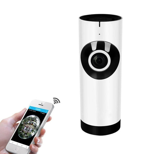 360-degree panoramic security camera with HD resolution, plug and play installation, cloud and SD card storage support, compatible with Android, iPhone, and PC