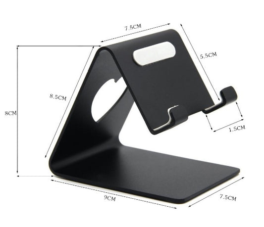 Adjustable aluminum alloy phone and tablet stand for desk use, compatible with iPhone, iPad, and Android devices