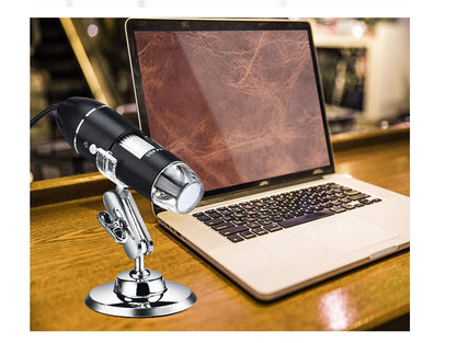 USB digital microscope with 1600X magnification, LED lighting, and stand for home lab, electronics repair, and STEM education