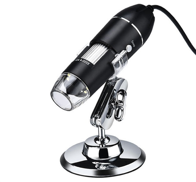 USB digital microscope with 1600X magnification, LED lighting, and stand for home lab, electronics repair, and STEM education