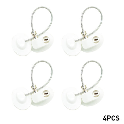 Child safety window and door lock with steel cable and adhesive base for baby-proofing cabinets, windows, and doors